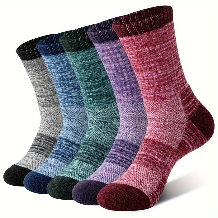 Merino Wool Hiking Socks 5 Pairs Men & Women – Compression Support, Thick Cushion, Sweat-Wicking & Breathable – Sizes M & L – Multicolor, Dark & Earth Tones – Outdoor Trail & Cold Weather Sock Gift Set