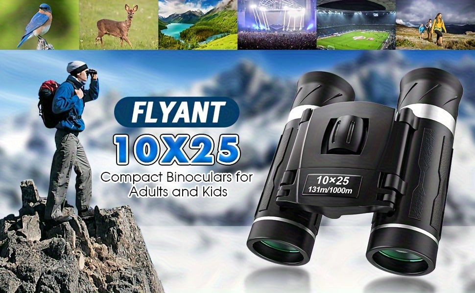 10x25 Compact Binoculars HD High Power Pocket Binoculars with Carrying Case & Neck Strap – Lightweight Durable Optics for Bird Watching Hunting Travel Sports Concerts Hiking