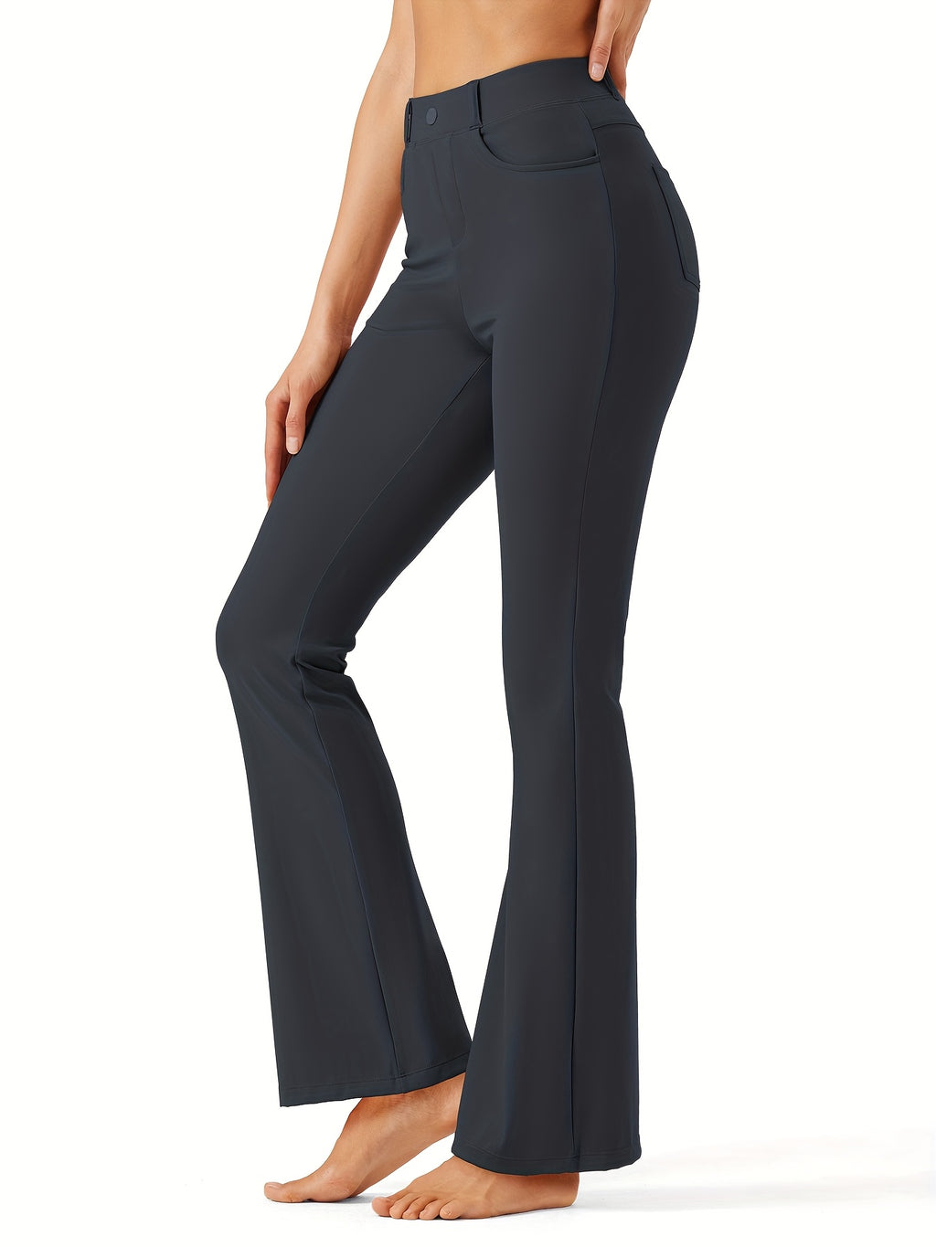 Women's Flare Leg Yoga Pants with 4 Pockets – High Waist Tummy Control Stretch Work Dress Slacks, Soft Nylon Spandex Fabric for Yoga Office Casual Daily Wear, S-XXL