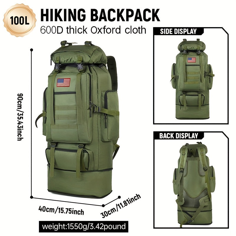 100L Tactical Camouflage Backpack – Large Capacity Hiking Rucksack with Multiple Compartments, Ergonomic Straps for Camping, Trekking, Hunting & Travel