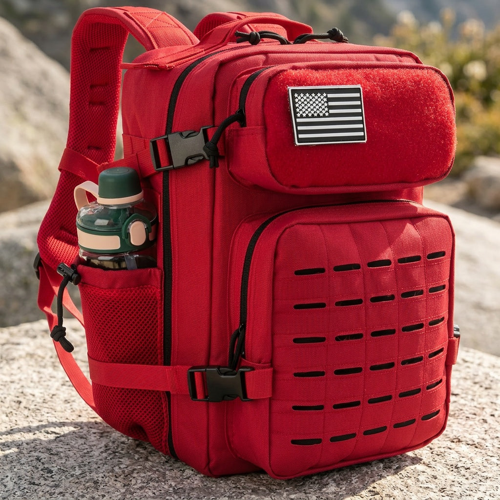 Tactical MOLLE Backpack 6.6 Gal – 180° Flat Open Hiking Camping Daypack with Laptop Compartment & Dual Cup Holders, Heavy-Duty Gym Sports Travel Bag | 9 Colors