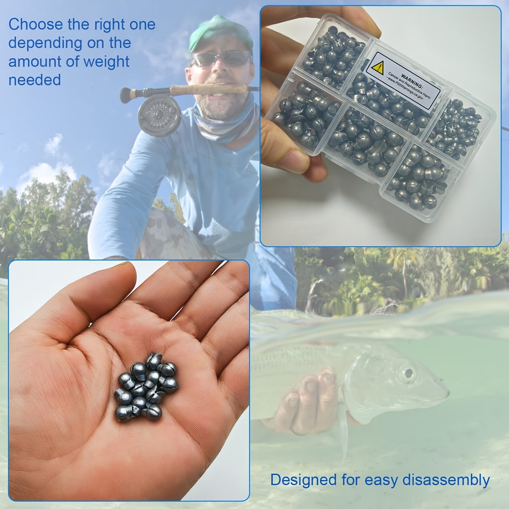 Fishing Weights Sinkers 200PCS Split Shot Sinkers Round Removable Fishing Sinkers Set 6 Sizes Carp Coarse Ice Lure Fly Fishing Tackle Accessories