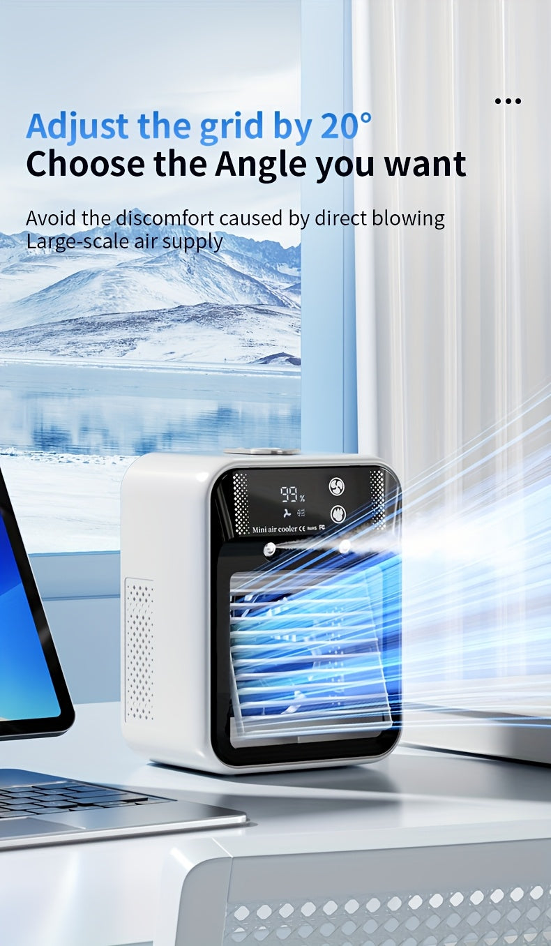 Portable Air Conditioner Fan - 6000mAh Rechargeable Personal Cooling Fan, USB-C Charging, 2 Wind Speeds & 2 Wind Modes, Touch Control, Indoor Outdoor Portable Mini AC Fan for Home, Office & Travel