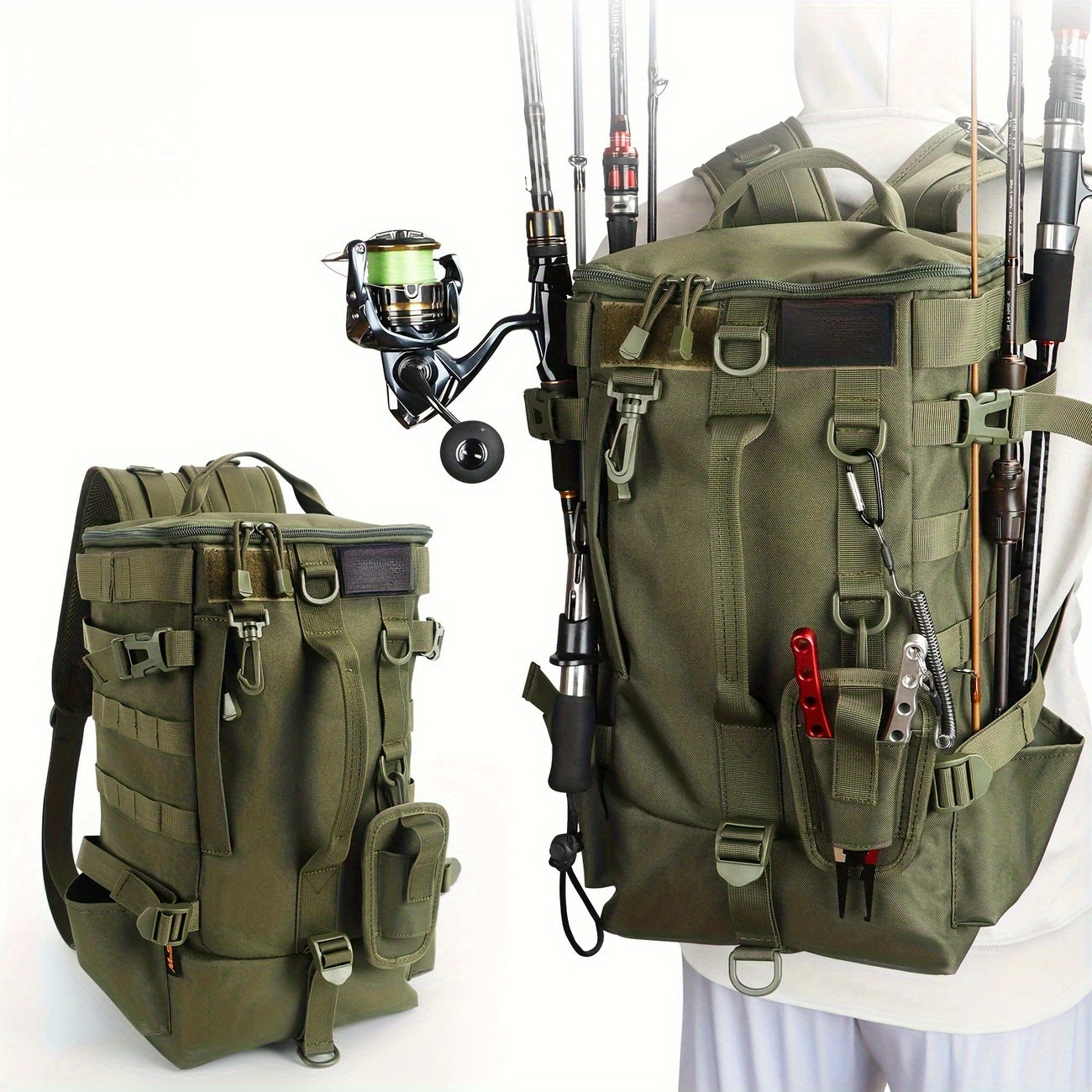 Lightweight Fishing Backpack & Scissors Pouch Set – Waterproof Nylon Angler Daypack for Fishing, Hiking & Outdoor Travel, Multiple Colors