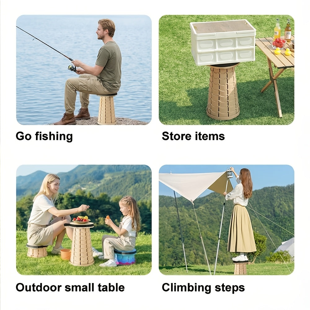 2PCS Collapsible Folding Stool 400 Lbs Capacity – Portable Telescoping Stair Chair, Lightweight Retractable Seat for Camping, Fishing, Hiking, Kitchen & Outdoors