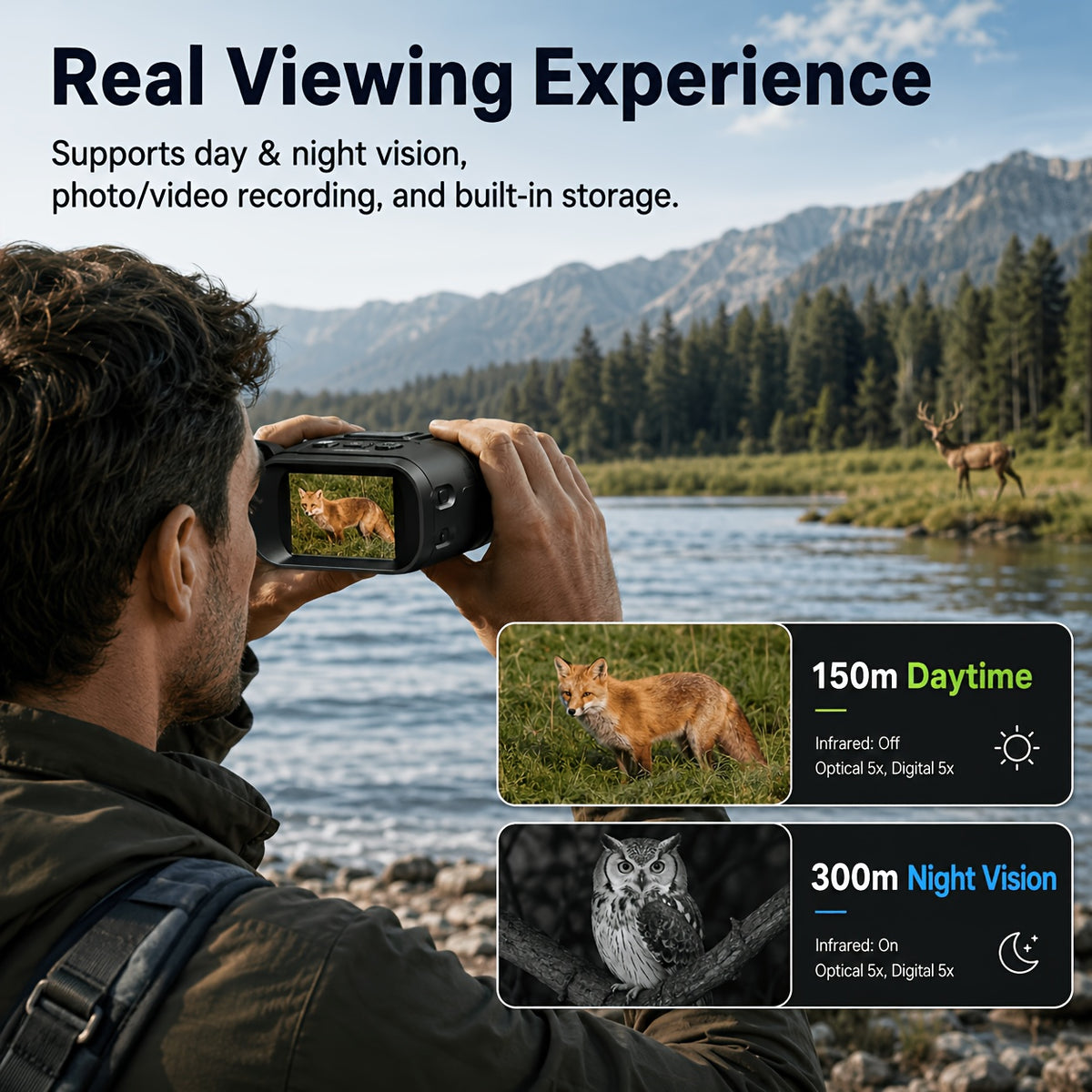 Night Vision Binoculars 2K Ultra HD with 5W IR Illuminator – 10x Zoom 2600ft Range 2.8" IPS Screen Rechargeable Digital Night Vision Goggles for Hunting Camping Security