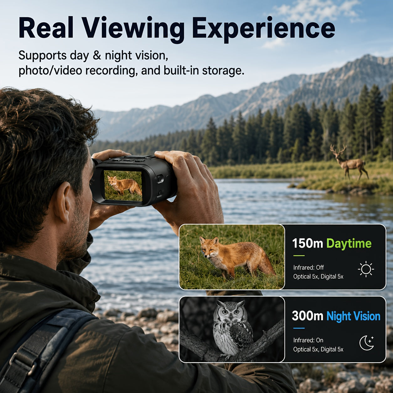 Night Vision Binoculars 2K Ultra HD with 5W IR Illuminator – 10x Zoom 2600ft Range 2.8" IPS Screen Rechargeable Digital Night Vision Goggles for Hunting Camping Security