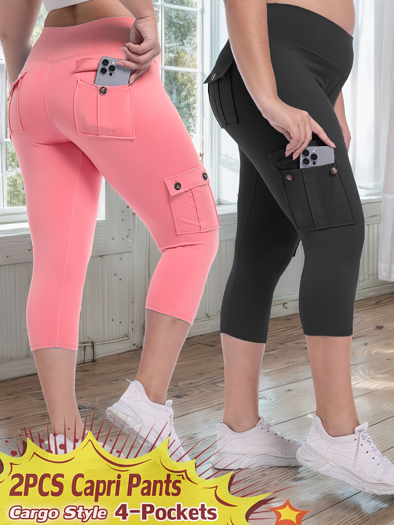 2pcs Capri Leggings Set Women High Waist Butt Lifting Yoga Workout Pants Tummy Control 4-Way Stretch Activewear S-XXL
