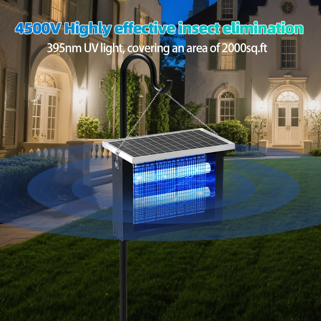 Solar Bug Zapper Outdoor - 2000 Sq Ft Coverage, Rechargeable Cordless Mosquito Zapper, Detachable Solar Panel, Fly Insect Killer for Patio, Garden, Backyard, RV Camping & Pond