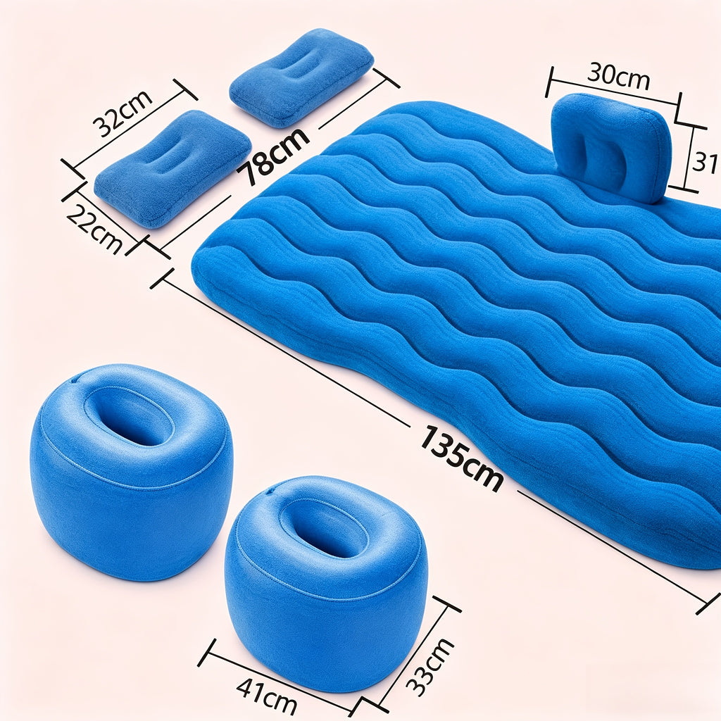 SUV Air Mattress Inflatable Car Bed Portable Camping Travel Flocked Blow Up Mattress for SUV Trunk with Storage Bag Repair Kit Blue Black Beige Gray