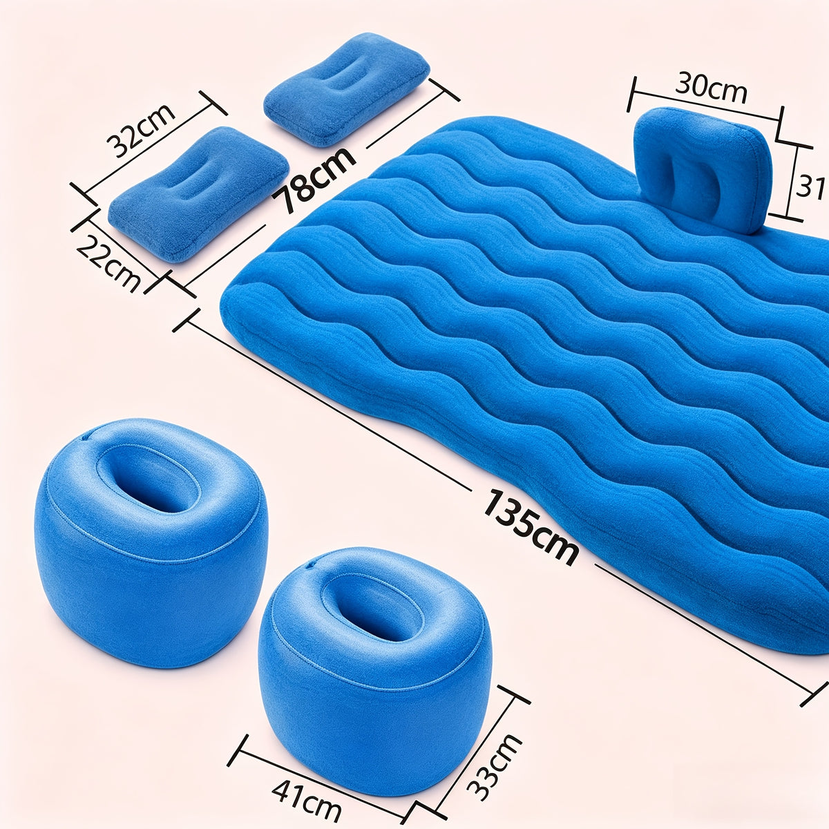 SUV Air Mattress Inflatable Car Bed Portable Camping Travel Flocked Blow Up Mattress for SUV Trunk with Storage Bag Repair Kit Blue Black Beige Gray