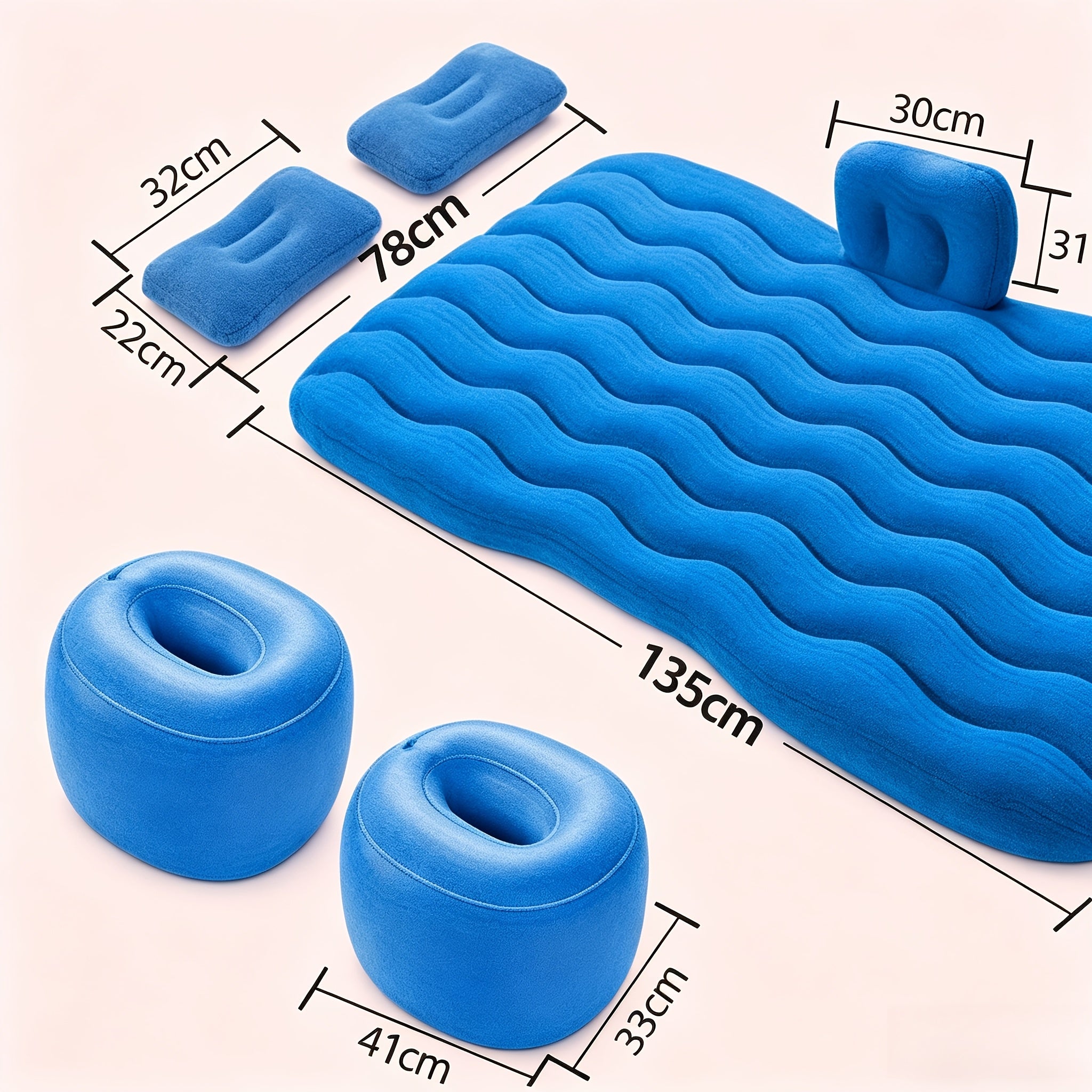 SUV Air Mattress Inflatable Car Bed Portable Camping Travel Flocked Blow Up Mattress for SUV Trunk with Storage Bag Repair Kit Blue Black Beige Gray