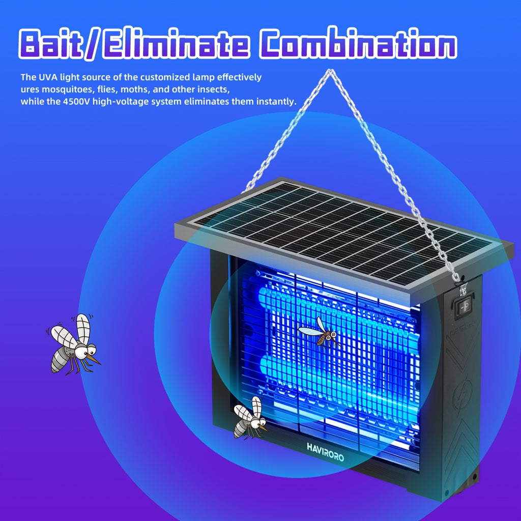 Solar Powered Bug Zapper Outdoor 4500V Electric Insect Killer - Wireless Portable Mosquito Trap Fly Killer Moth Zapper for Home Patio Backyard Camping