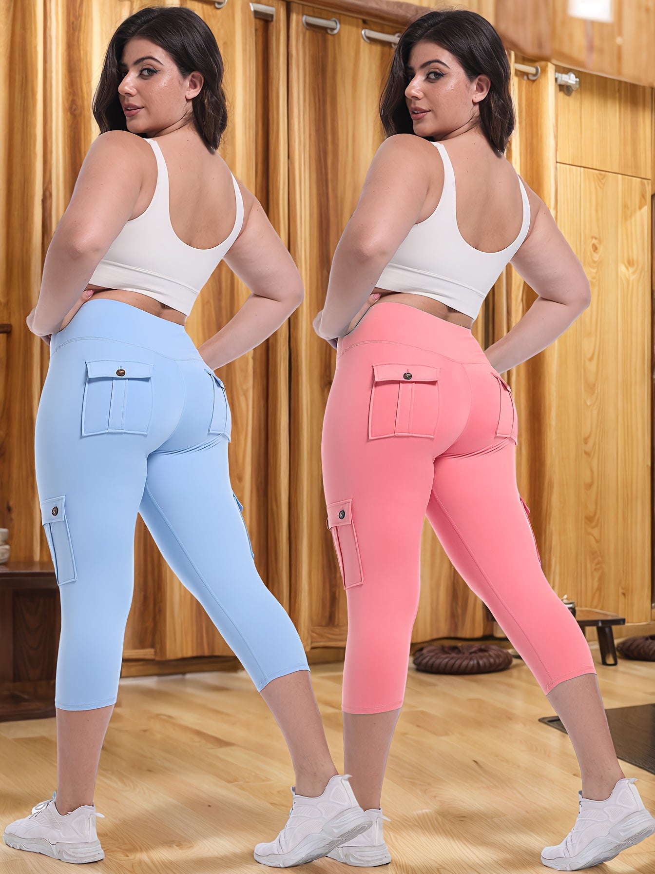 2pcs Capri Leggings Set Women High Waist Butt Lifting Yoga Workout Pants Tummy Control 4-Way Stretch Activewear S-XXL