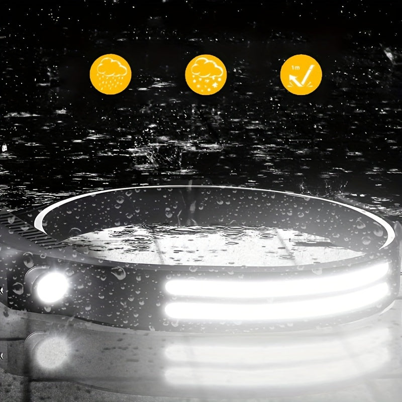 Rechargeable Headlamp 3-Pack COB LED 230° Wide Beam 5 Modes Motion Sensor USB Headlamps for Adults Camping Hiking Work Hard Hat with 6 Hooks