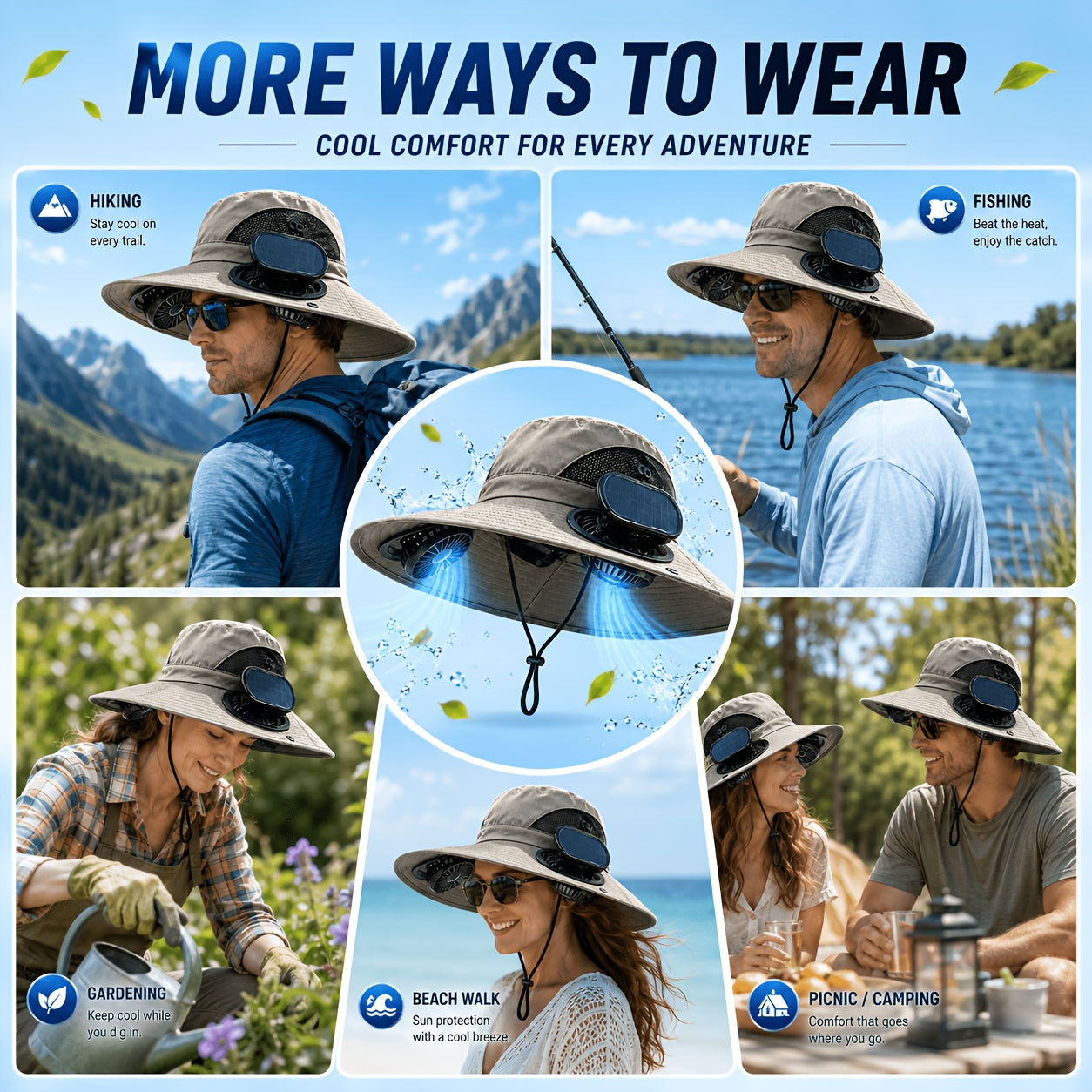 Solar Fan Hat with Built-In Cooling Fans – Breathable Wide Brim Sun Hat for Men & Women, Adjustable Speed for Hiking, Fishing, Gardening & Outdoor Summer Activities