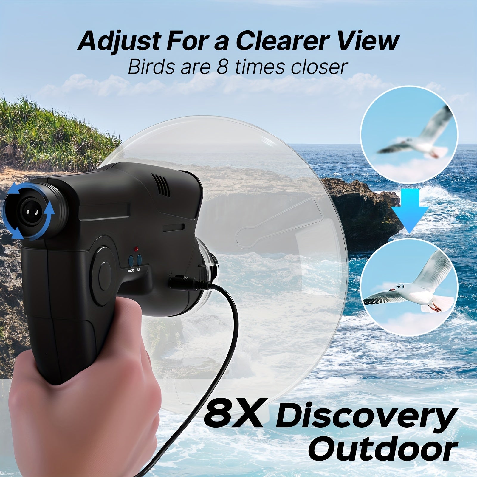 Bionic Ear Long Range Sound Amplifier 8x Monocular Telescope with Headphones Digital Audio Listening Device for Bird Watching Nature Observation Outdoor Adventures Spy Gear Gift