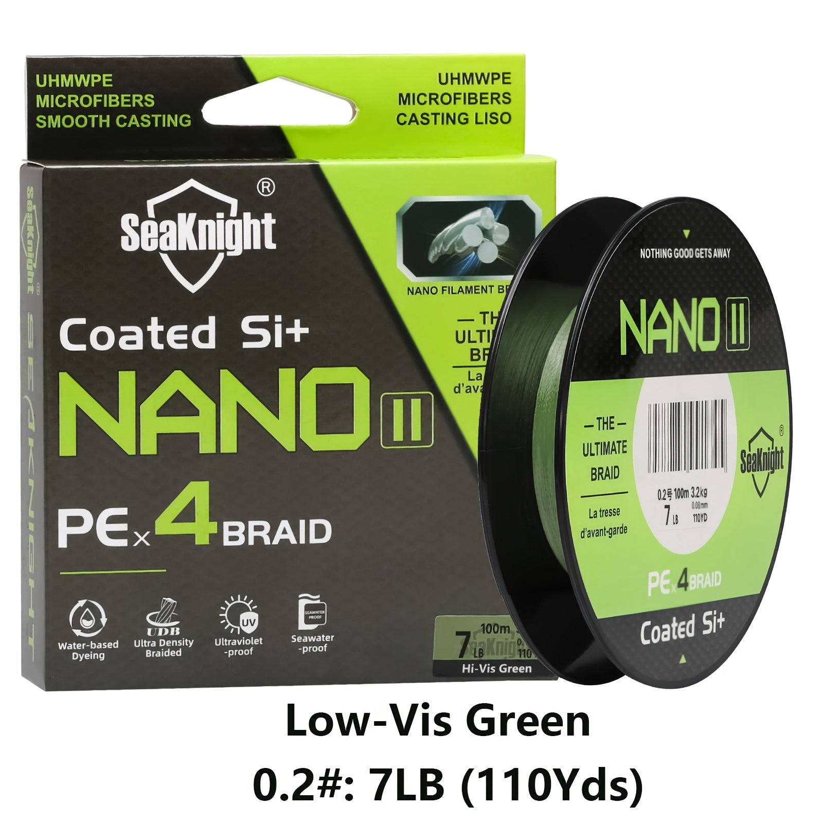 PE Braided Fishing Line 4-Strand – Ultra-Strong UHMWPE Zero Stretch Smooth Casting Line for Bass Trout Catfish Freshwater Saltwater Fishing – Low-Vis Green, Hi-Vis Green & Yellow – 7–15LB 110 & 327 Yds