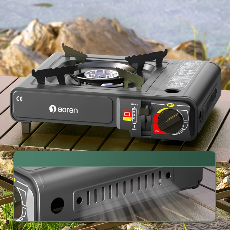 Portable Butane Camping Stove with Piezoelectric Ignition & Safety Lock – Windproof Outdoor Camp Burner for Hiking BBQ Korean Cooking, Overvoltage Protection, Energy Efficient