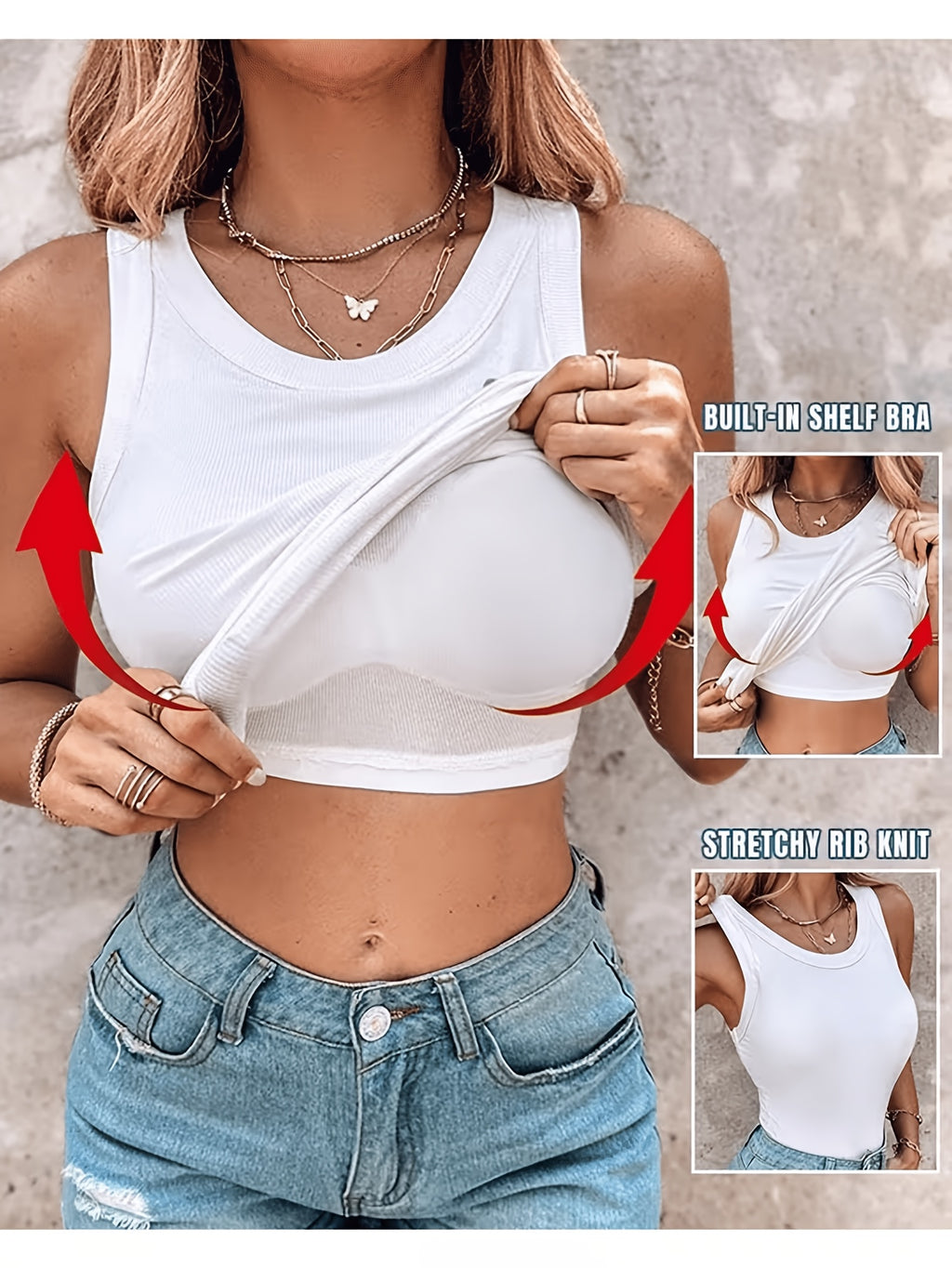 Women's Ribbed Tank Tops 4 Pack Built-in Bra Slim Fit Sleeveless Scoop Neck Camisole – Soft Stretch Basic Undershirt Layering Top for Women