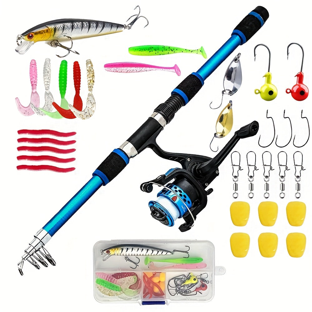 Telescopic Fishing Rod and Reel Combo 70.87 Inch Spinning – 5.2:1 Gear Ratio 3BB 11LB Drag Complete Freshwater Fishing Kit for Beginners & Outdoor Anglers
