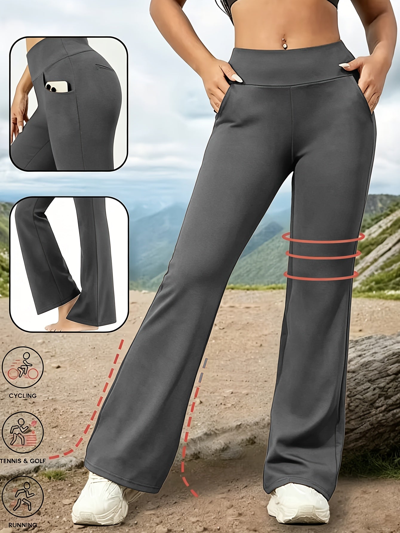 Women's Flare Yoga Pants with Pockets – High Waist Butt Lift Tummy Control Bell Bottom Leggings, Quick-Dry Breathable Sports Pants for Gym Yoga Lounge & Commute, Sizes S-XXL