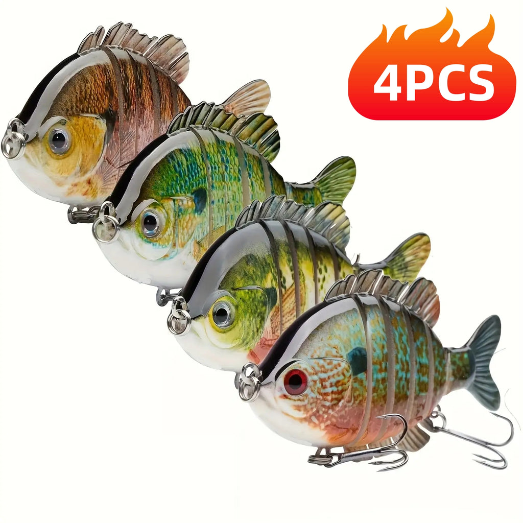 Jointed Topwater Fishing Lures 4-Pack Multi-Joint Hard Swimbait 3.5in Treble Hook – Bass Trout Panfish Bluegill Freshwater Saltwater