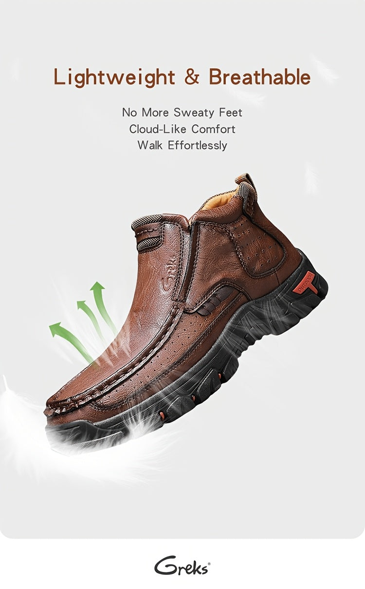 Men’s Slip-On Ankle Boots – Hand-Stitched Moccasin Chukka Non-Slip Outdoor Hiking & Driving Loafers | Black, Khaki, Brown | US 3.5–12.5