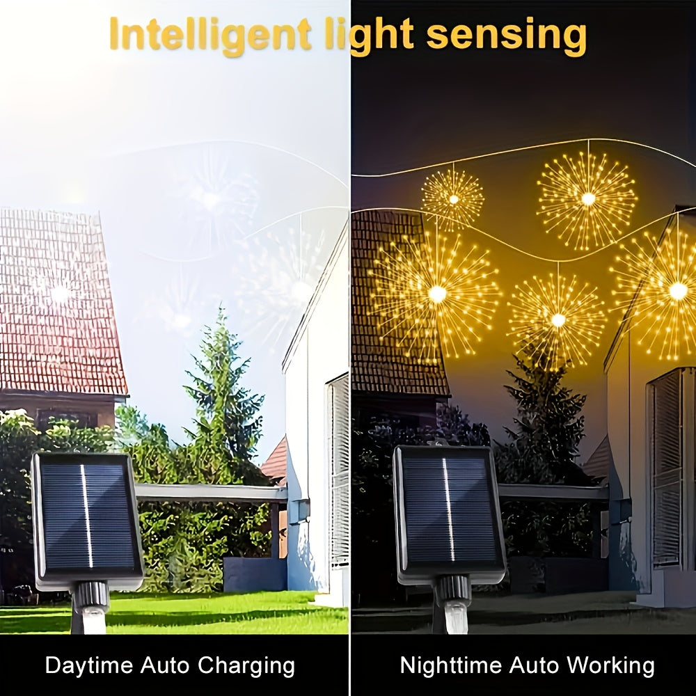 Solar Firework Lights Outdoor 240/360/450 LED Starburst Sphere Hanging Lights - IP65 Waterproof 8 Modes Copper Wire Fairy Lights - Garden Patio Tree Umbrella Tent Decoration Warm White Multicolor