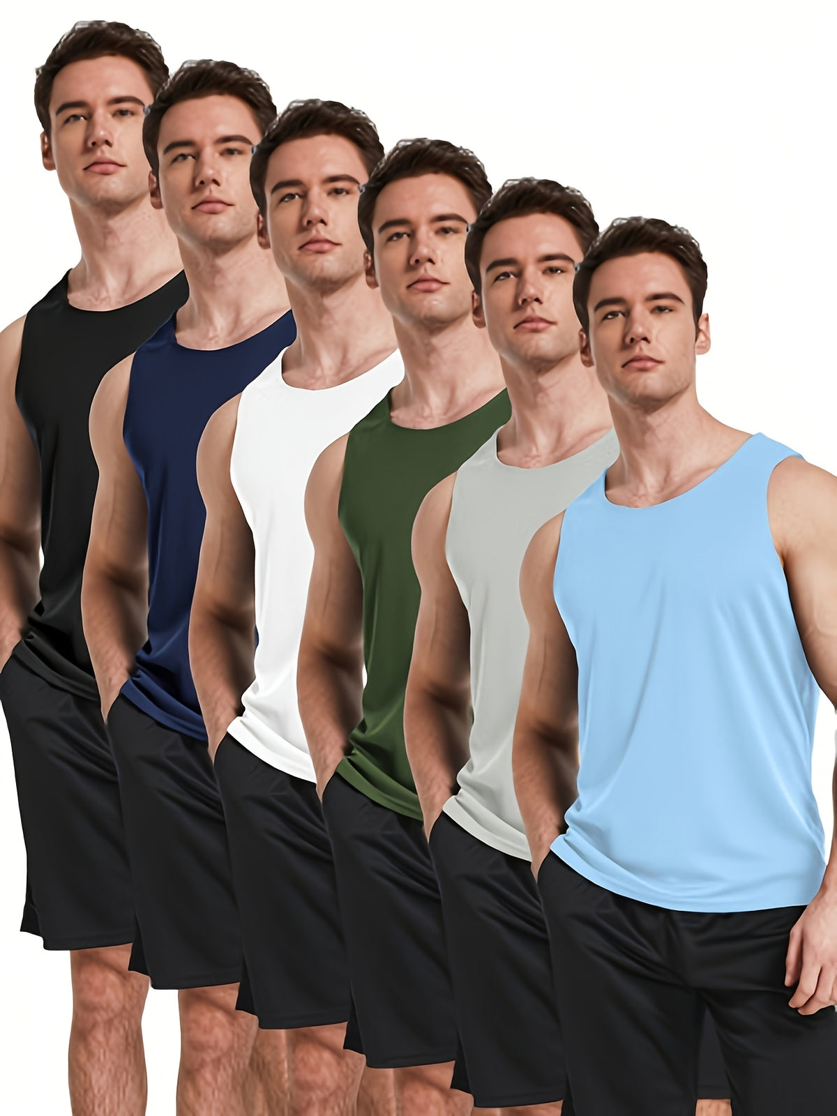 Men's Workout Tank Tops 6-Pack Moisture Wicking Sleeveless Gym Shirts - Breathable Polyester Athletic Vest for Running Training Hiking Casual Wear S-XXL