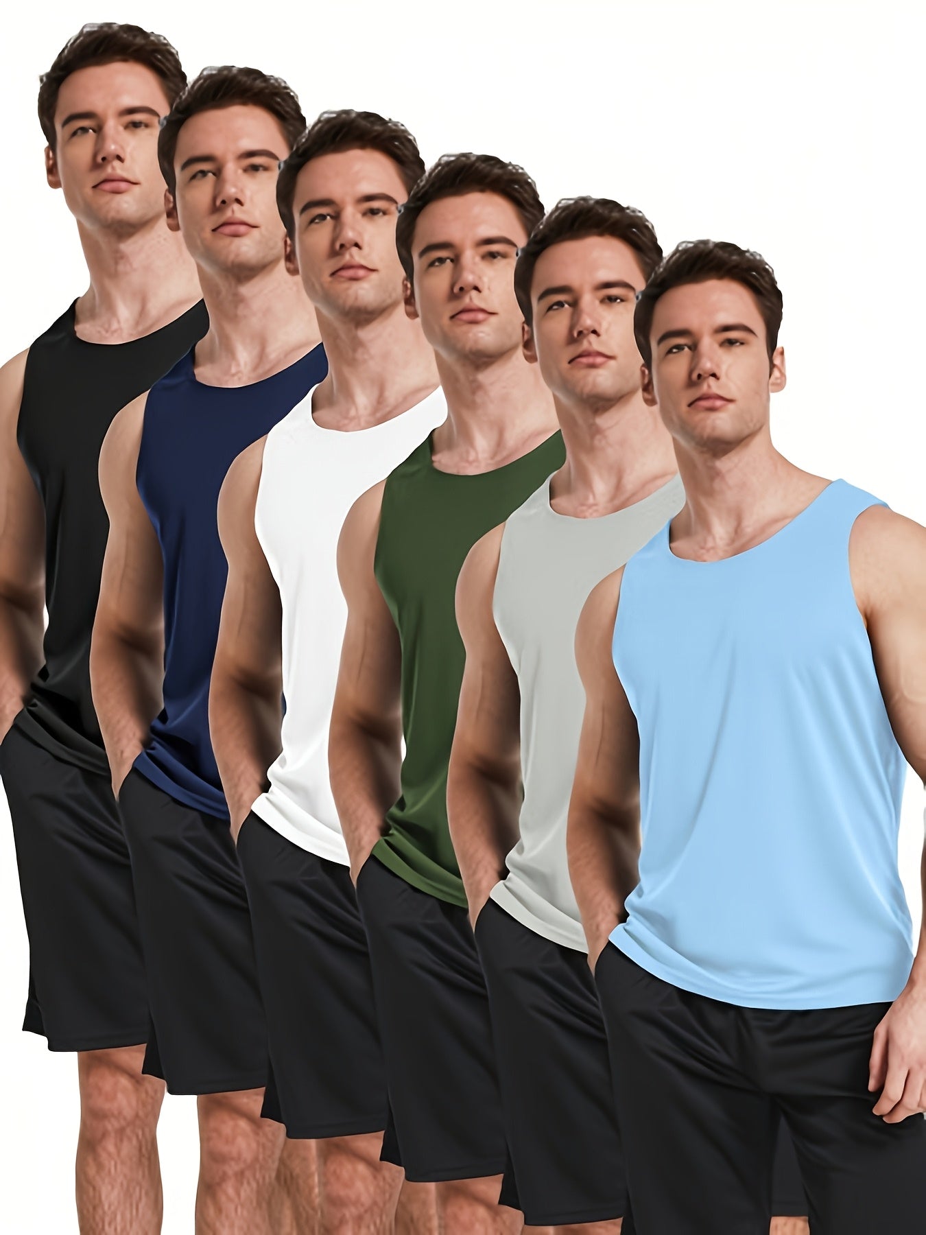 Men's Workout Tank Tops 6-Pack Moisture Wicking Sleeveless Gym Shirts - Breathable Polyester Athletic Vest for Running Training Hiking Casual Wear S-XXL