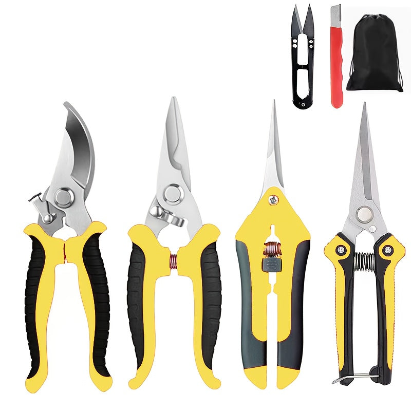 Garden Pruning Shears Set 6-Piece - Stainless Steel Bypass Pruners, Ergonomic Non-Slip Handles, Fruit Picker Branch Cutter Lawn Trimming Tree Care Kit for Men Women