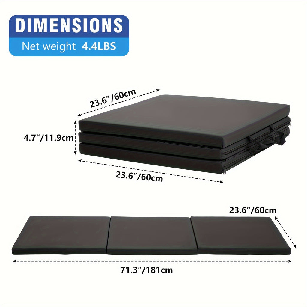Tri-Fold Yoga Mat Heavy Duty Non-Slip Exercise Mat with Carrying Handles – High-Density Folding Gym Mat for Home Gym, MMA, Wrestling, Stretching, Men & Women