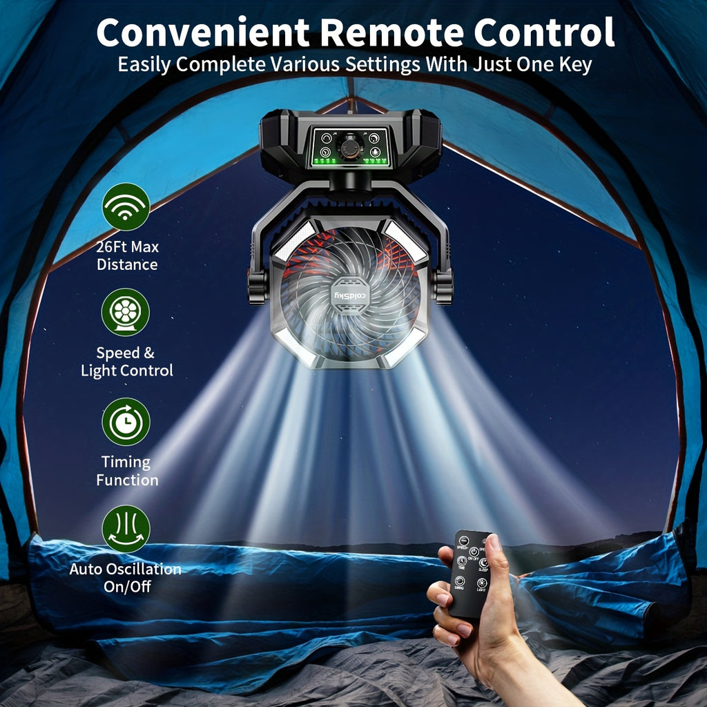 Camping Fan with 20000mAh Battery – 8-Speed Portable Tent Fan, USB Rechargeable, Enhanced Motor, Outdoor Travel Hiking