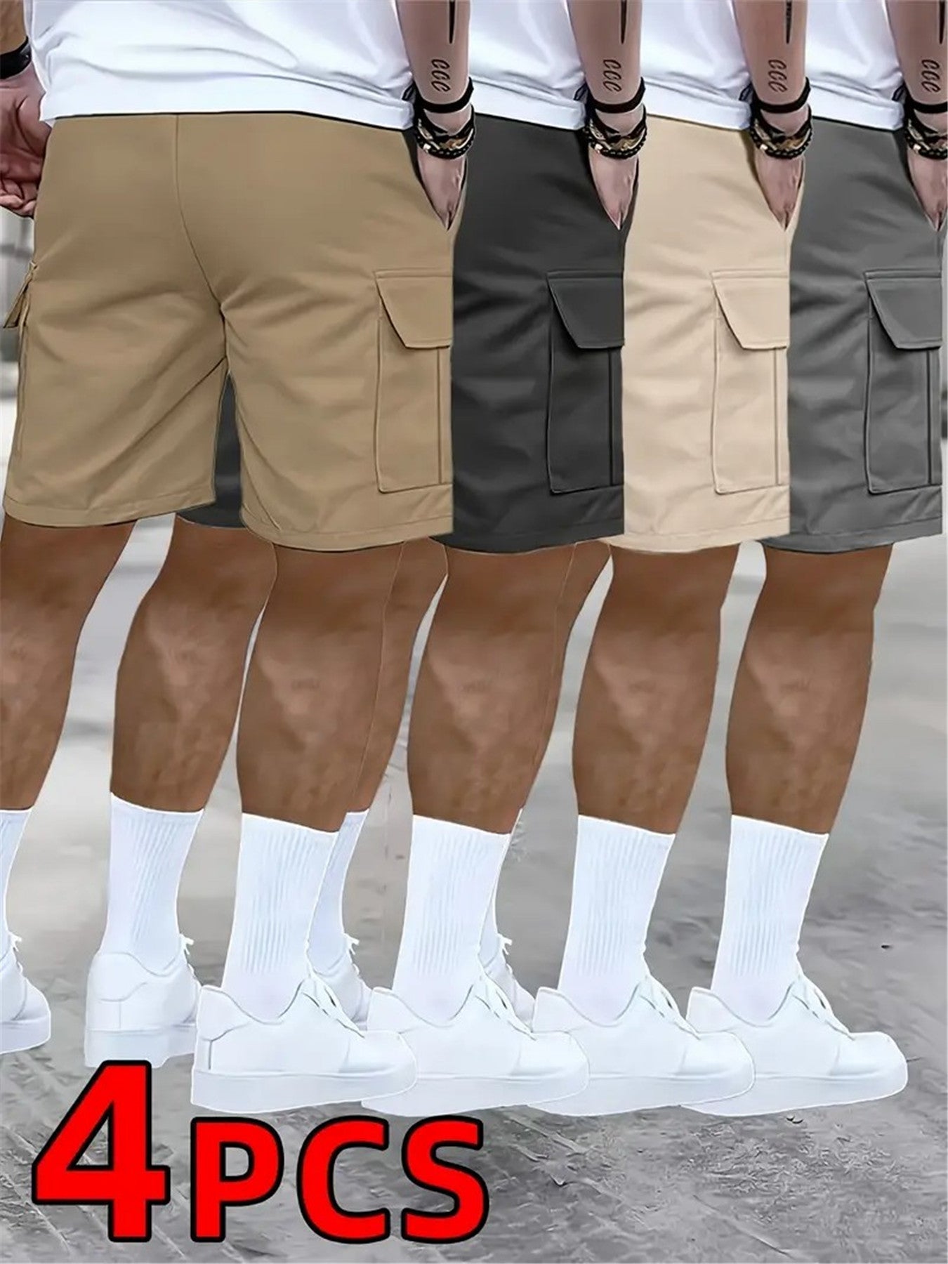 Men's Loose Fit Workwear Shorts 4pcs 5-Pocket Large Pocket Casual Athletic Gym Basketball Outdoor Summer Training Pants S-XXXL