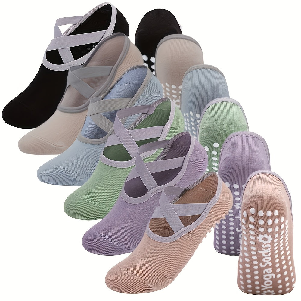 6-Pack Women's Non-Slip Yoga Socks with Grip – Cushioned Heel & Toe Breathable Workout Socks for Pilates, Dance, Gym & Home – Mixed Colors & All Black
