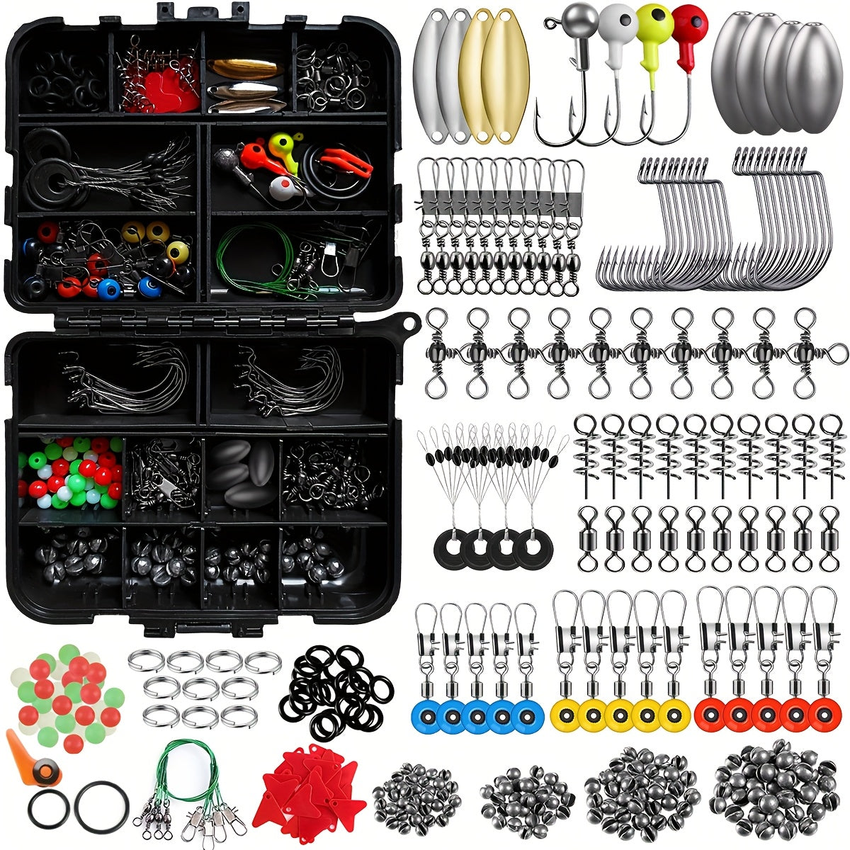 Fishing Tackle Kit 142 206 318 Pcs Hooks Weights Swivels Jigs Freshwater Saltwater Bass Trout Fishing Accessories Set