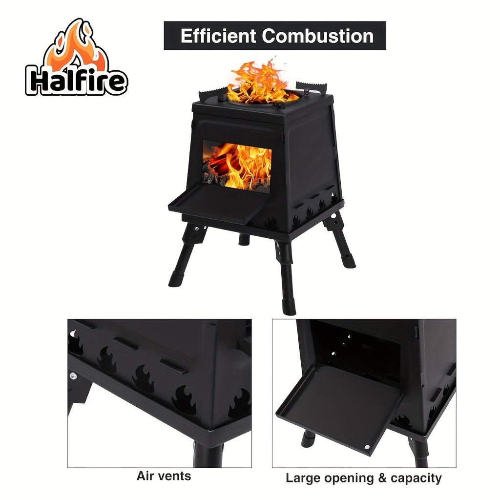 Portable Wood Burning Camp Stove – Heavy-Duty Iron Campfire Stove with Sturdy Legs & Air Vents for Hiking, Backpacking, BBQ, Picnic & Travel, No Electricity Needed