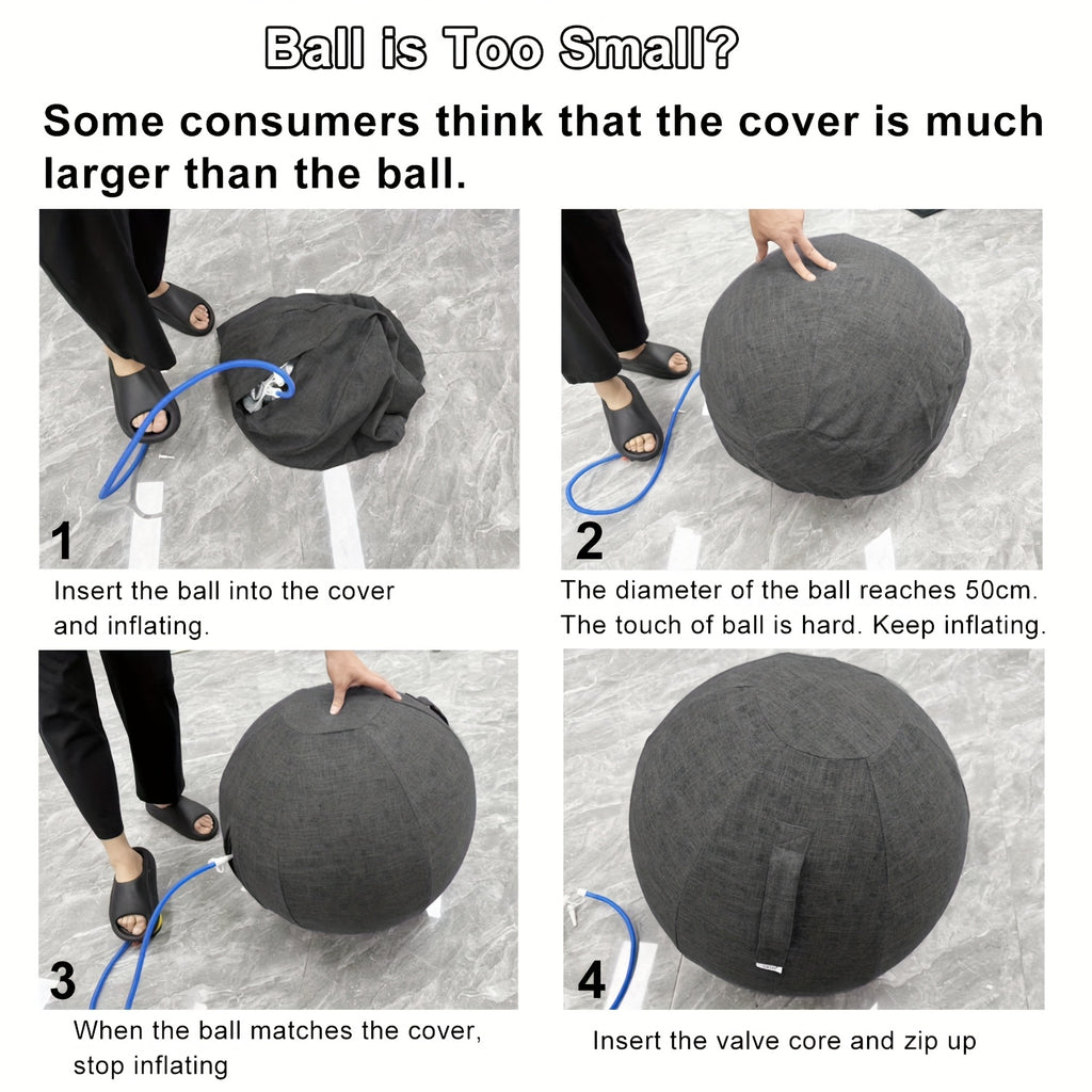 Exercise Ball Chair with Fabric Cover 65cm – Yoga Pilates Balance Ball Seat for Home Office Desk, Relieve Back Pain Improve Posture, Birthing Ball for Pregnancy, Grey Black