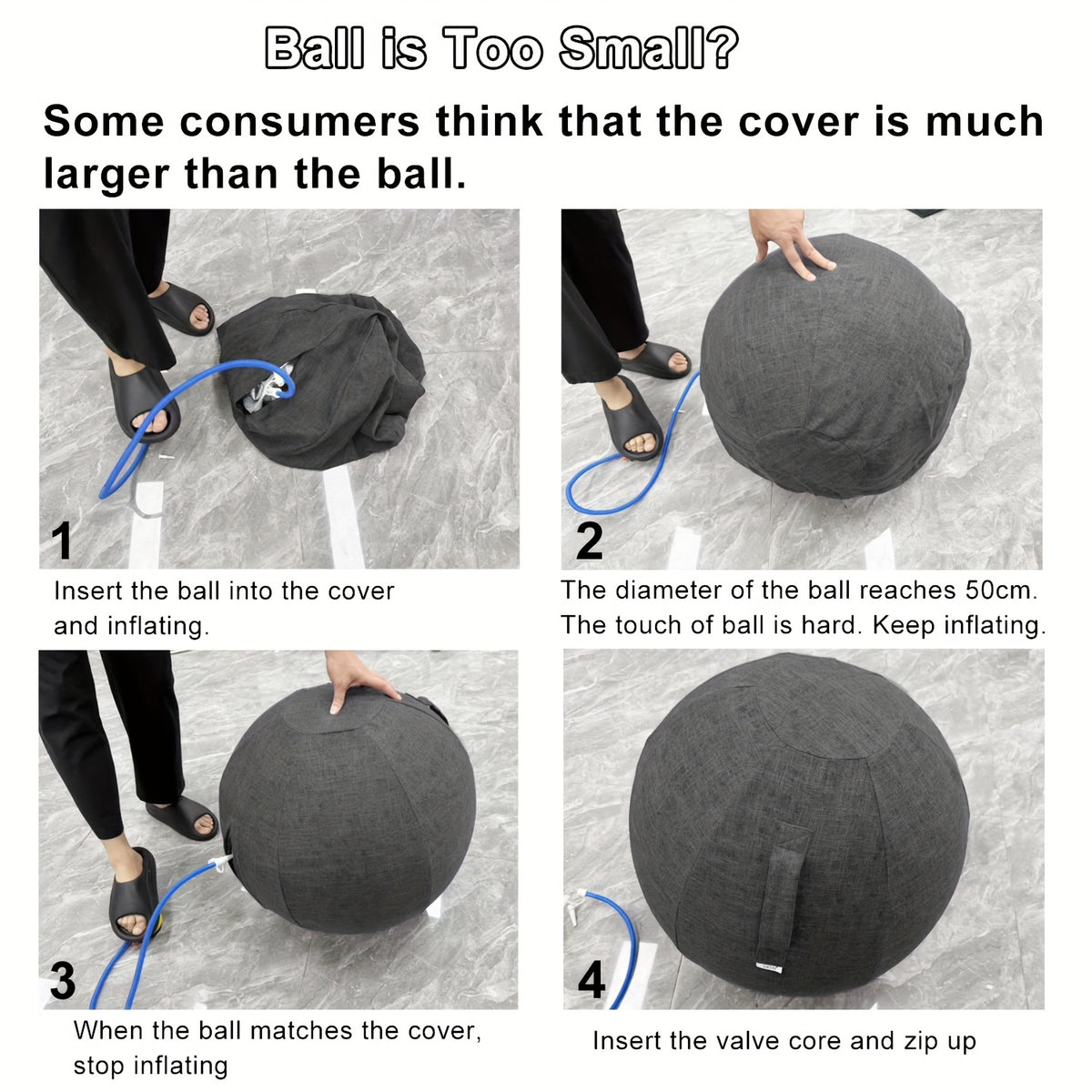 Exercise Ball Chair with Fabric Cover 65cm – Yoga Pilates Balance Ball Seat for Home Office Desk, Relieve Back Pain Improve Posture, Birthing Ball for Pregnancy, Grey Black