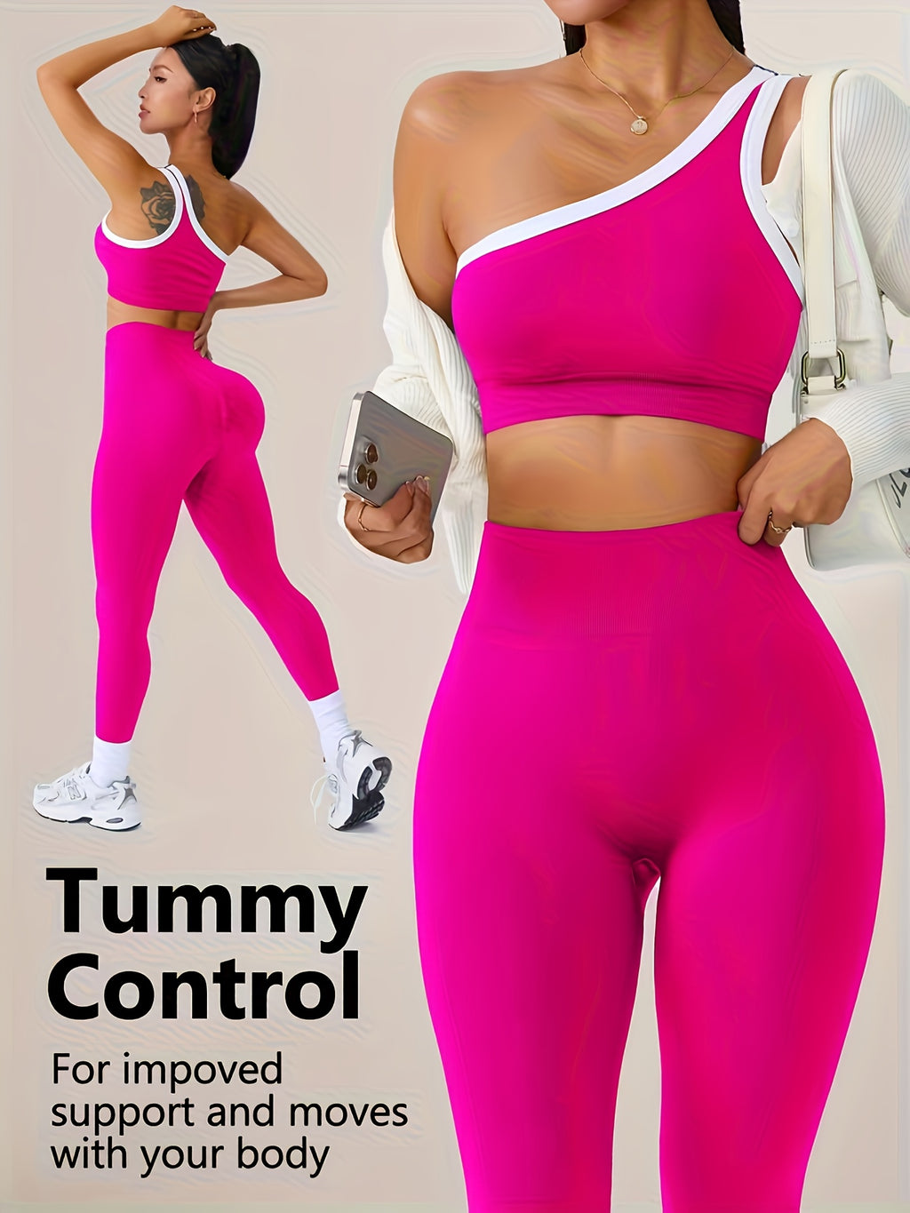High-Waisted Butt-Lifting Leggings & Sports Bra Set for Women 2-Piece Stretchy Yoga Workout Outfit Solid Color Running Activewear with Camisole Top XS-XL