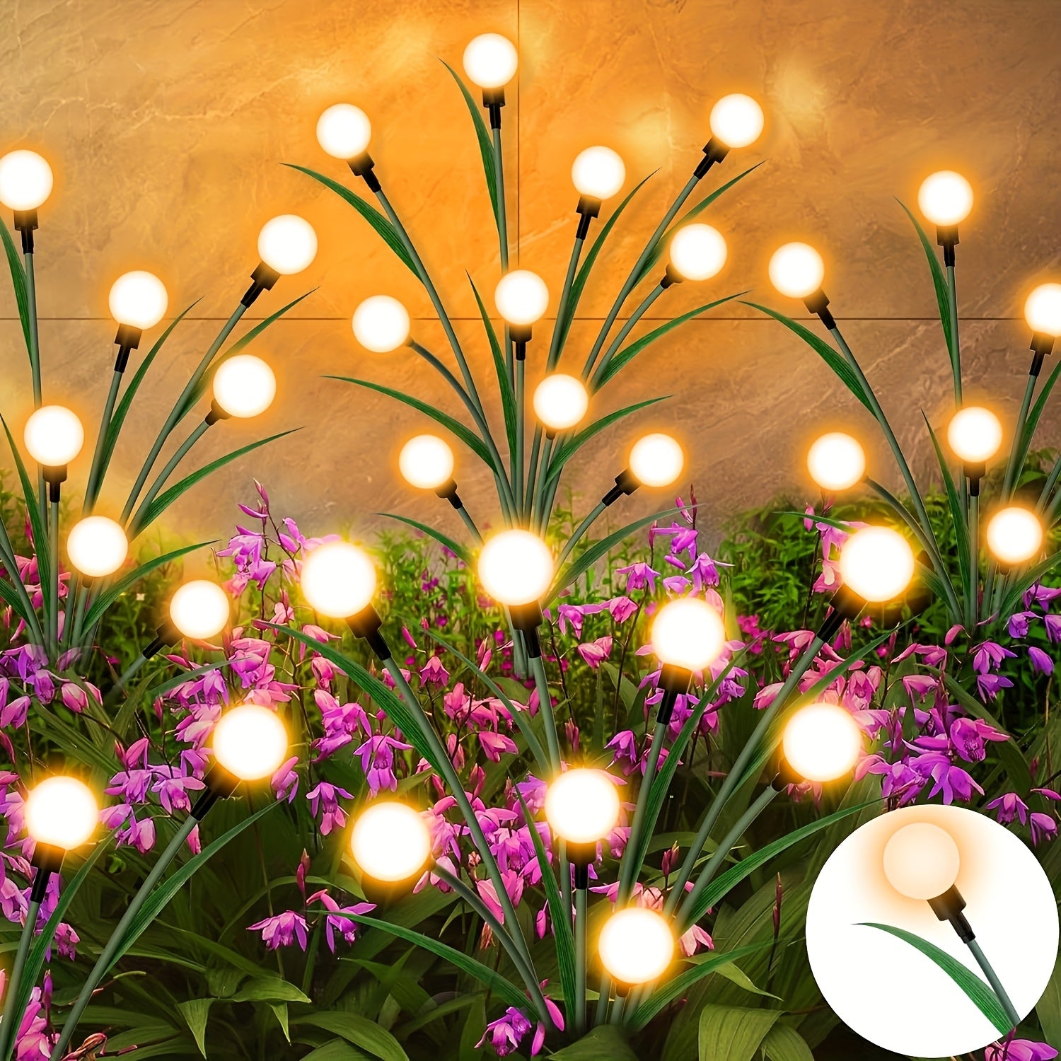 Solar Firefly Lights Outdoor – IP65 Waterproof Garden Path Lights, Warm White Glow, Easy Stake Install, 2-Pack or 4-Pack for Yard, Lawn, Courtyard, Patio & Wedding Decoration
