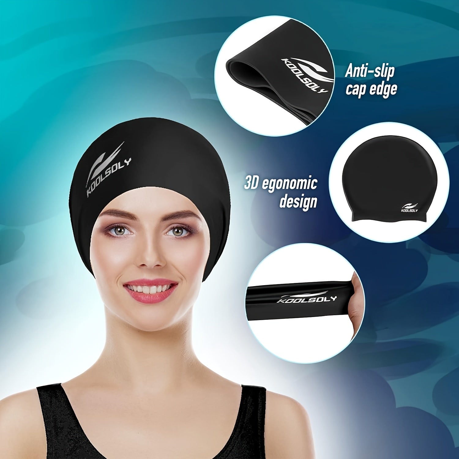 Silicone Swimming Cap 2-Pack with Ear Protection for Long Hair – Includes Earplugs & Nose Clip – Waterproof Swim Cap Set for Women Men Adults Pool Beach Lap Swimming Multiple Color Combos