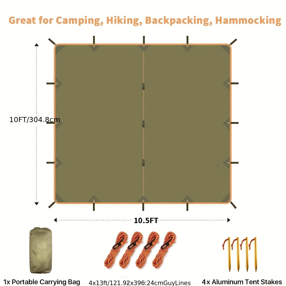 Waterproof Camping Tarp Canopy 4 Person – UV Protection Alloy Poles Portable Foldable Rain Fly Awning for Hiking Backpacking Survival Outdoor, Multiple Colors & Sizes
