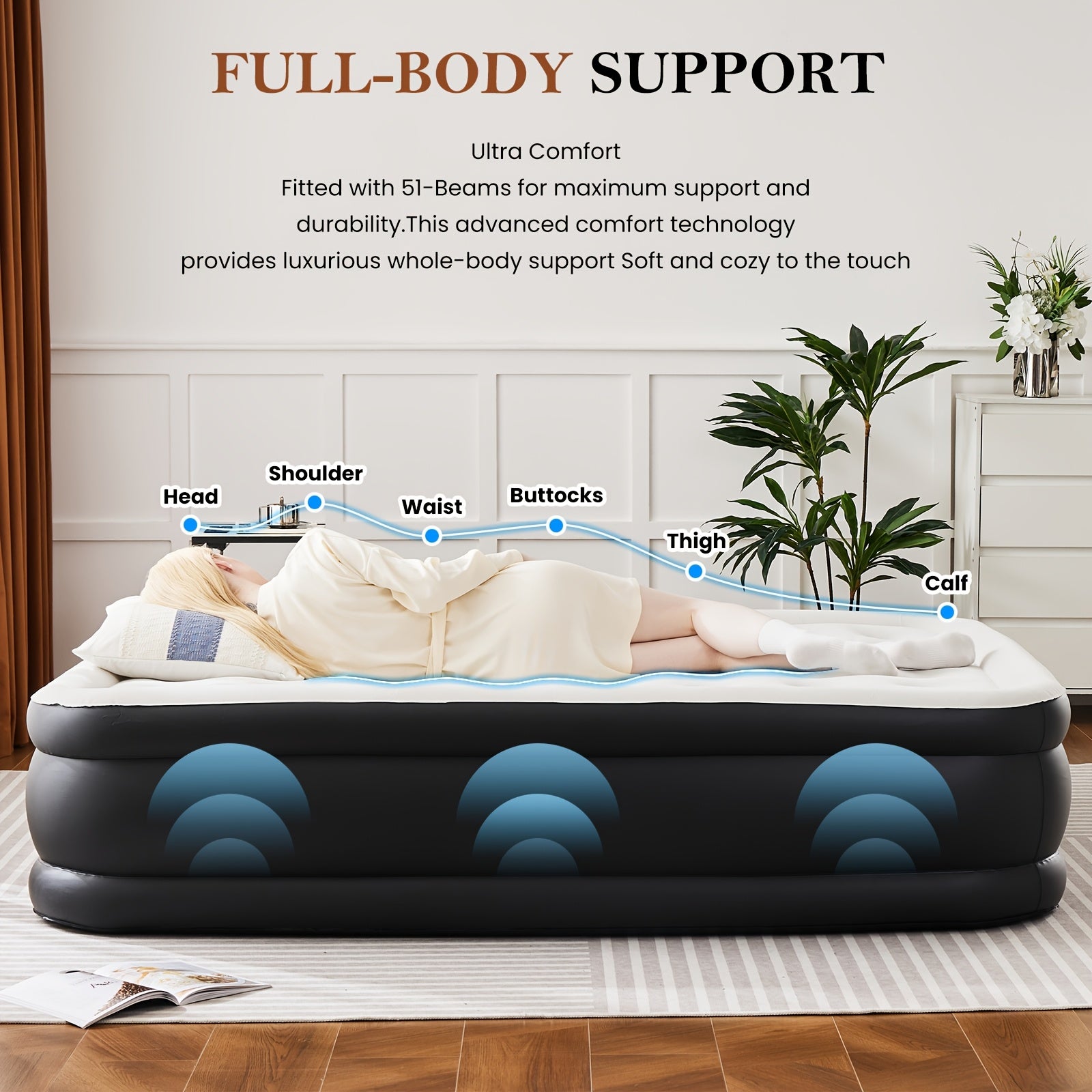 Camping Air Mattress Twin Queen with Built-In Pump 660LB Capacity – 16 18 22 Inch Thick Inflatable Mattress Non-Slip Bottom for Outdoor Camping Yard
