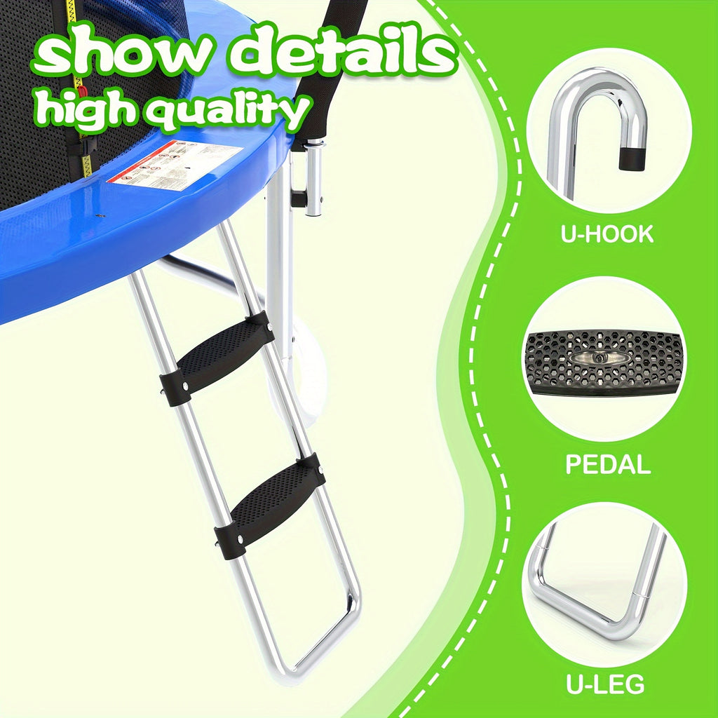 Trampoline Ladder & Slide Kit – 2-Step Wide Safety Ladder with Tear-Resistant Slide, PE & Galvanized Steel, Universal Fit for Trampolines, Ages 14+