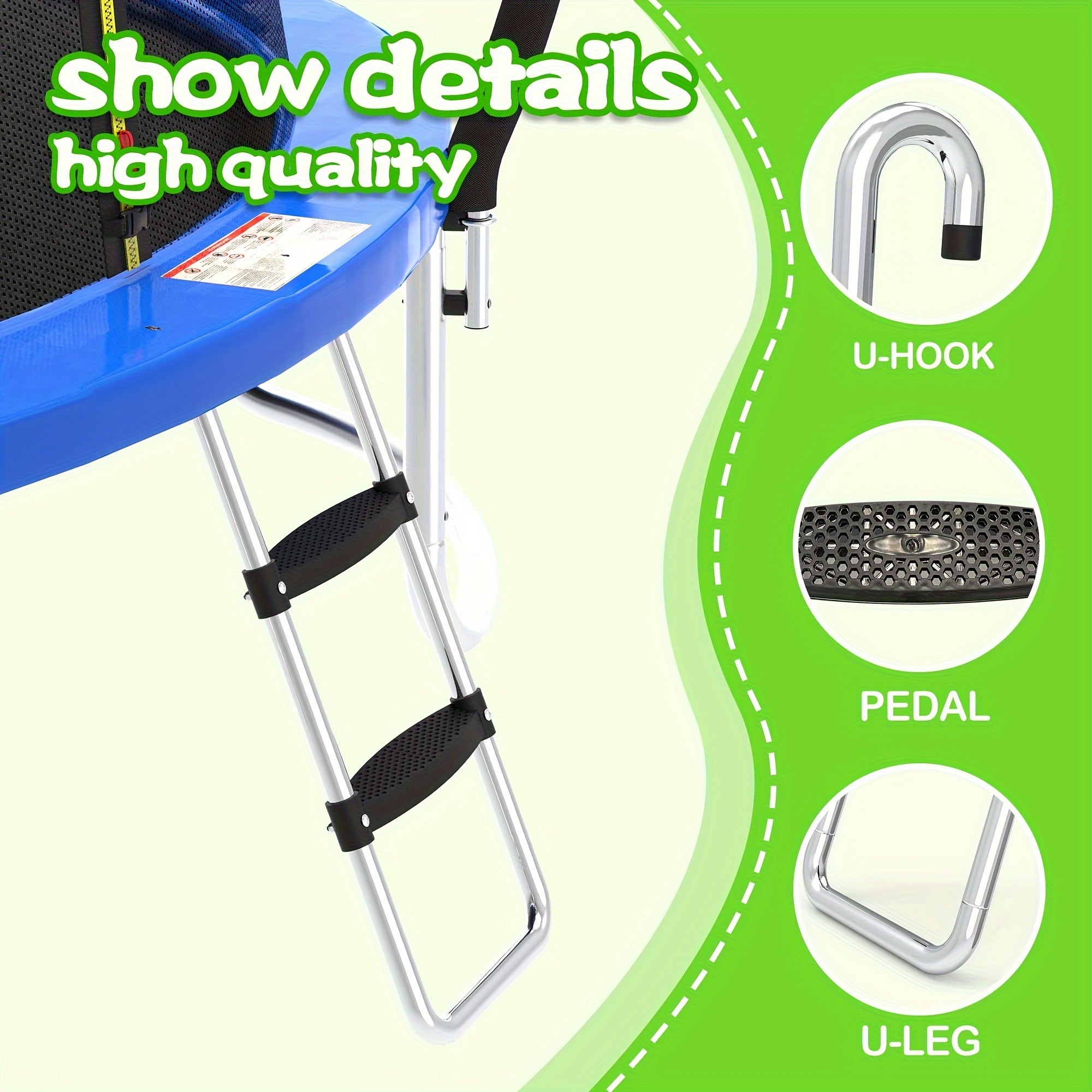 Trampoline Ladder & Slide Kit – 2-Step Wide Safety Ladder with Tear-Resistant Slide, PE & Galvanized Steel, Universal Fit for Trampolines, Ages 14+
