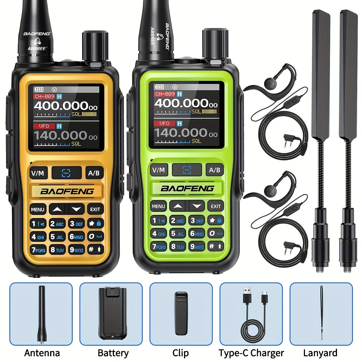 Baofeng UV-5R Mini Ham Radio 2 Pack Long Range Two Way Radio 999CH NOAA Weather Walkie Talkies USB-C Rechargeable Dual PTT APP Programming for Hunting Fishing Skiing Camping Survival