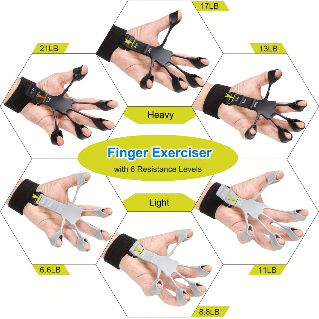 6-Piece Grip Strength Trainer Set Finger Exerciser Hand Strengthener Forearm Ring – Progressive Resistance for Athletes Musicians Rock Climbers Men Women