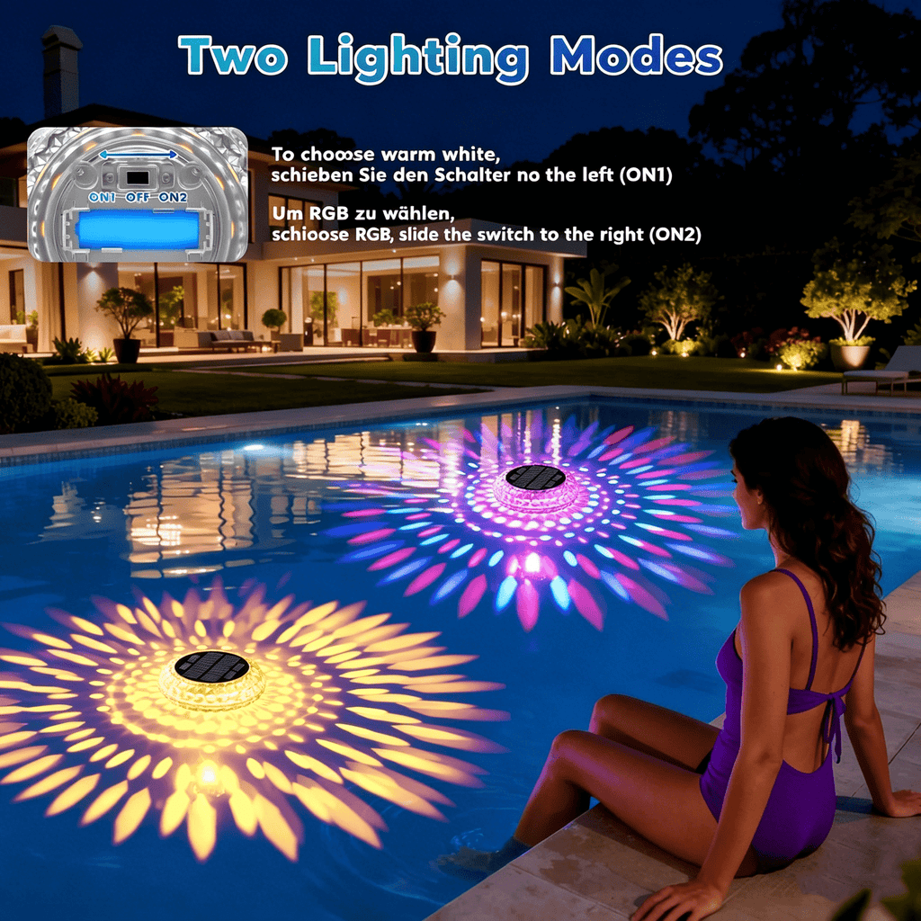 Solar Floating Pool Lights 2 Pack IP67 Waterproof, 7 Color Changing LED Underwater Light 2 Modes for Inground Above Ground Pool Hot Tub, Solar Powered Pool Decoration Night Light